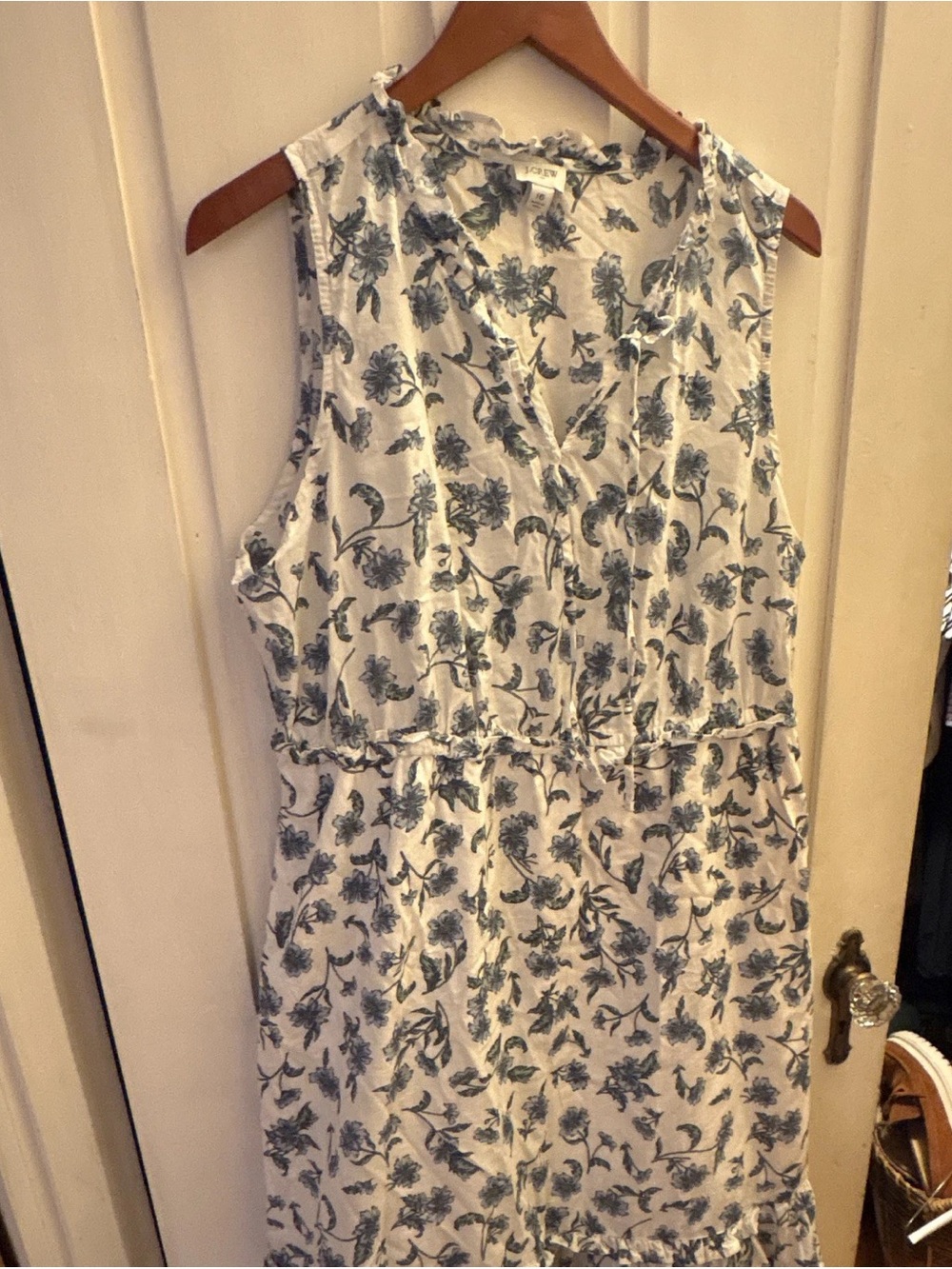 J. Crew White Dress with Blue Floral Motif
